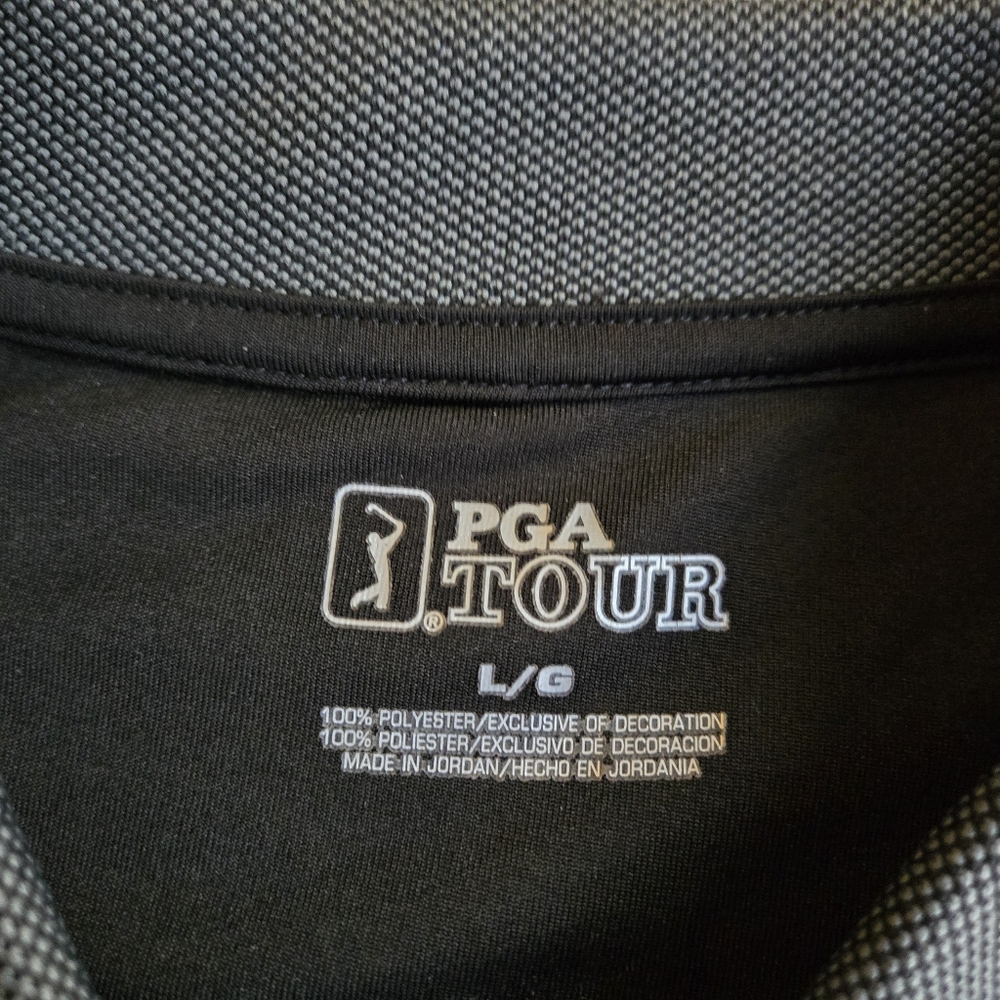 PGA Tour Charcoal Black Checker Diamond Print Golf Polo - Picture 2 of 7